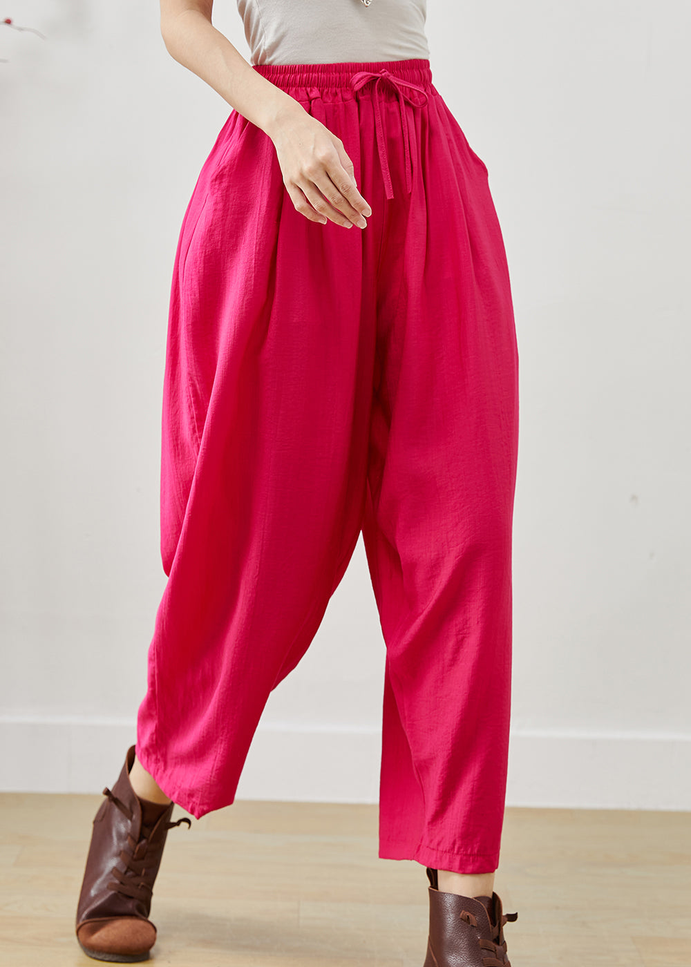 DIY Rose Elastic Waist Linen Harem Pants Summer