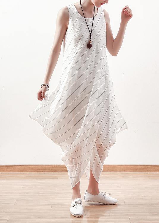 DIY asymmetric linen dresses Work white striped Dress summer