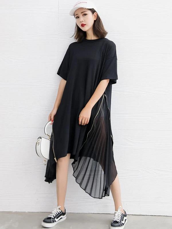 DIY black Cotton clothes For Women o neck patchwork Art Dress