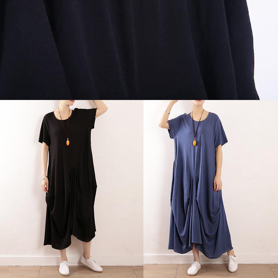 DIY blue asymmetric design linen dress asymmetric Traveling summer Dresses