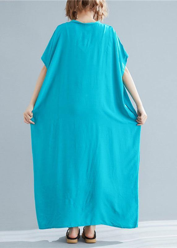 DIY blue green linen clothes For Women v neck pockets Maxi summer Dresses