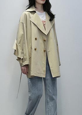 DIY khaki  maxi coat Tunic Notched tie waist outwear