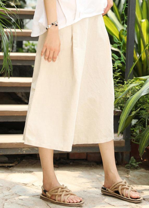 DIY nude cotton linen pants For Women elastic waist wide leg pants