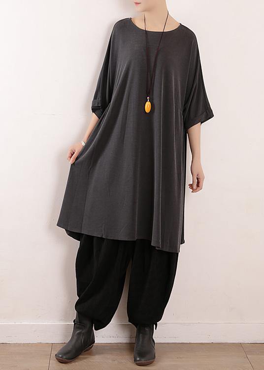 DIY o neck linen dress Shape gray Dresses summer