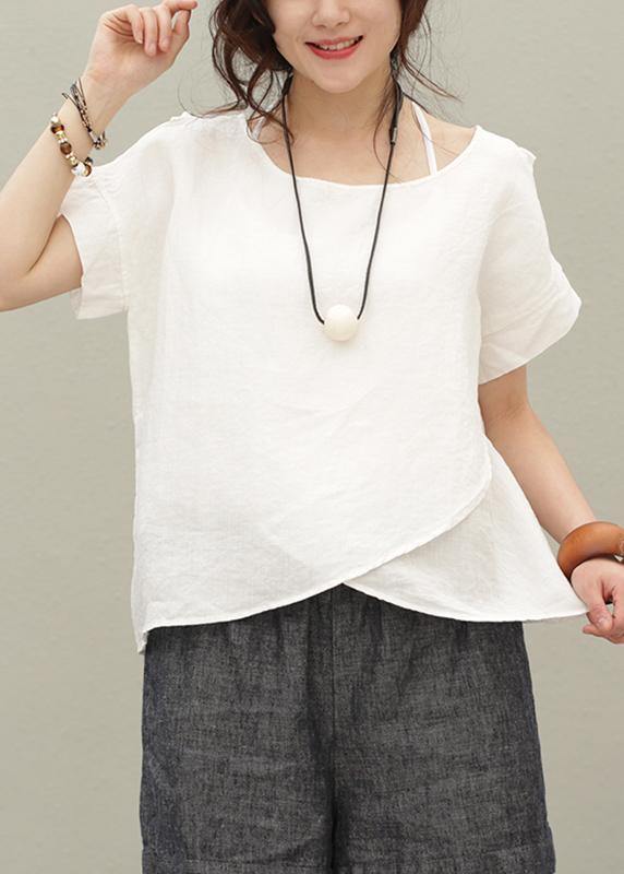 DIY o neck asymmetric linen summer shirts Work Outfits red tops