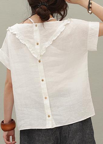 DIY o neck asymmetric linen summer shirts Work Outfits red tops