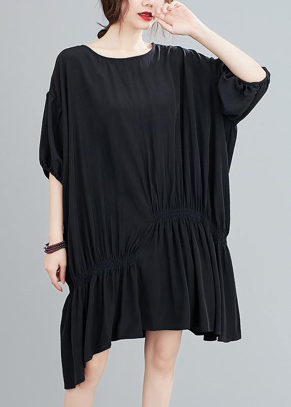 DIY o neck asymmetric summer dress for women black Dress