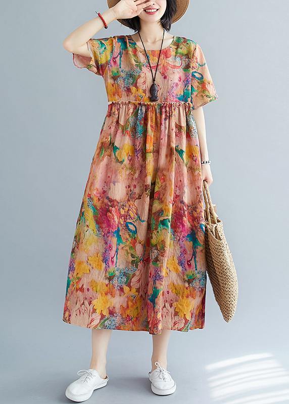 DIY o neck Cinched summer outfit Fabrics floral loose Dress