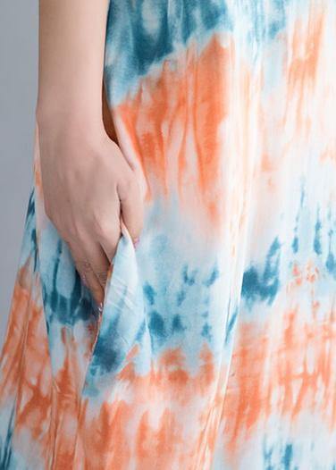 DIY orange print cotton dresses o neck Batwing Sleeve Maxi summer Dress