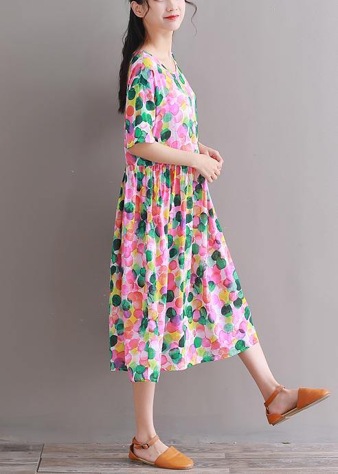 DIY pink prints Cotton clothes short sleeve tunic summer Dresses