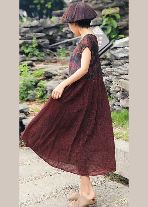 DIY red print cotton Robes patchwork Traveling summer Dresses