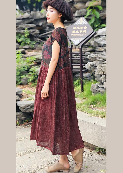 DIY red print cotton Robes patchwork Traveling summer Dresses