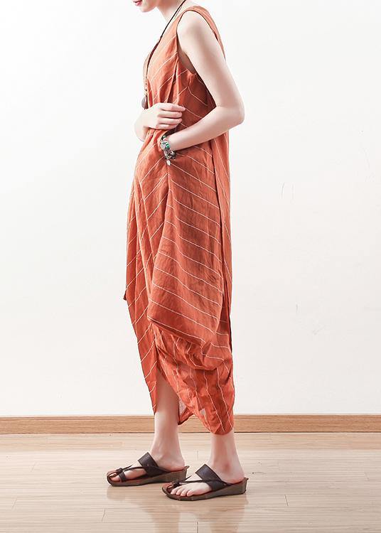 DIY sleeveless linen Long Shirts Inspiration orange o neck Dresses summer