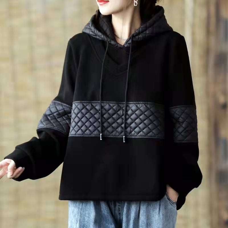 DIY Black Clothes For Women Hooded Patchwork Midi Spring Blouse