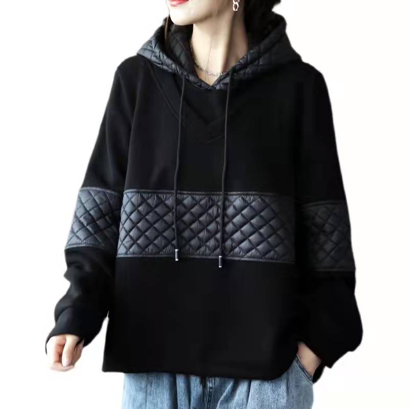 DIY Black Clothes For Women Hooded Patchwork Midi Spring Blouse