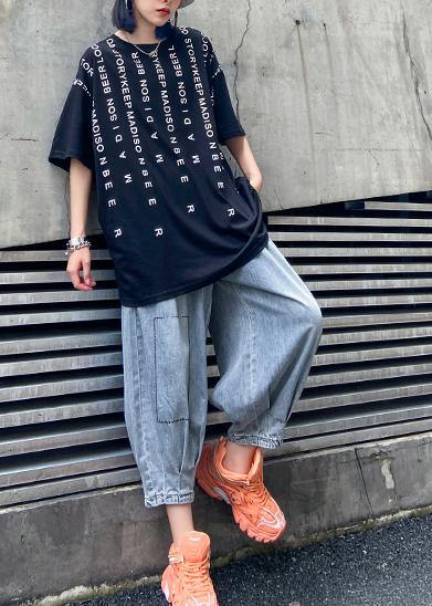 Denim blue pants women thin section high waist nine points lantern harem pants