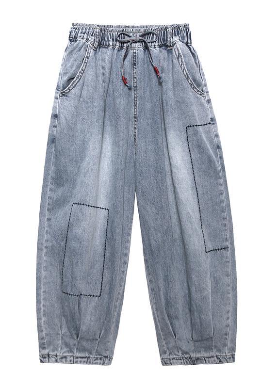 Denim blue pants women thin section high waist nine points lantern harem pants