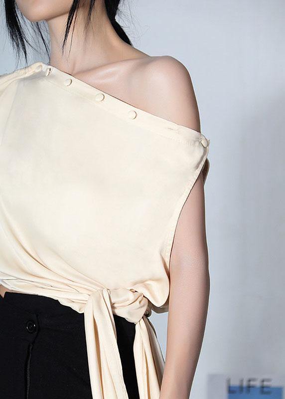 Diy Beige One Shoulder Asymmetrical design Blouses silk Summer