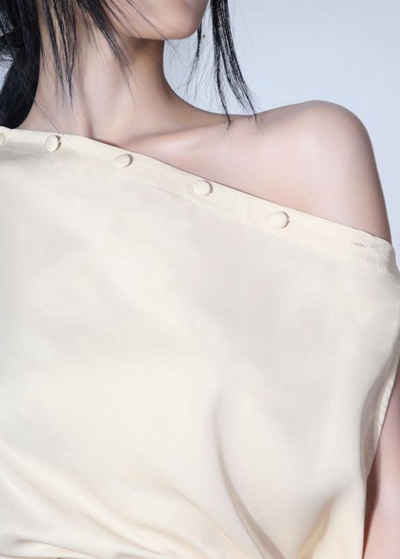 Diy Beige One Shoulder Asymmetrical design Blouses silk Summer