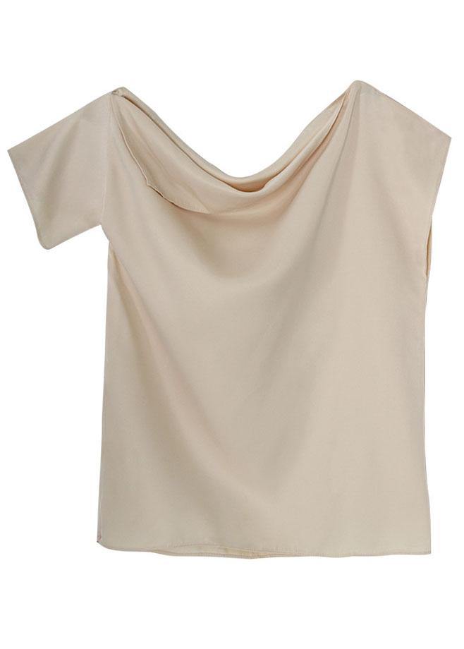 Diy Beige One Shoulder Asymmetrical design Blouses silk Summer