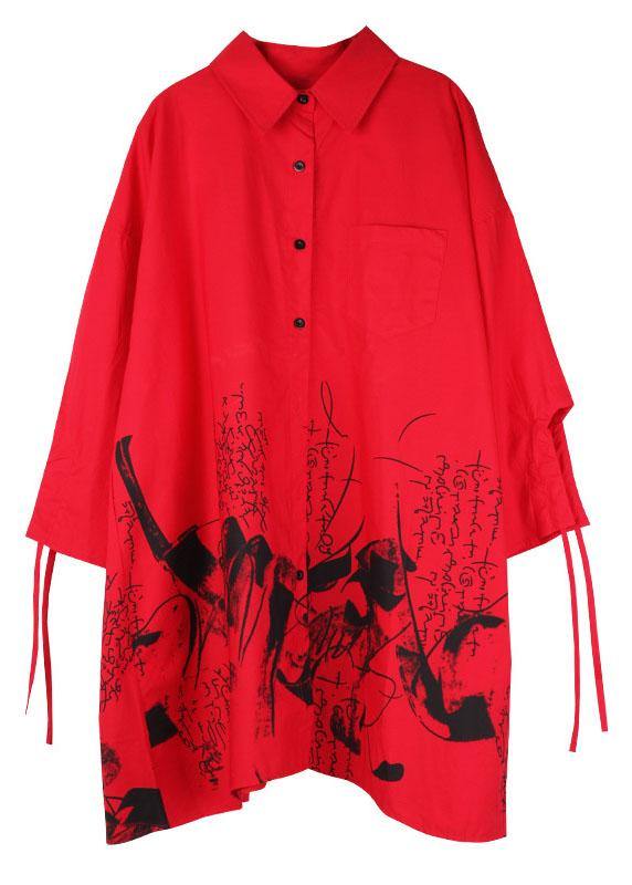 Diy Red Print Fashion Asymmetrical Design Pockets Top