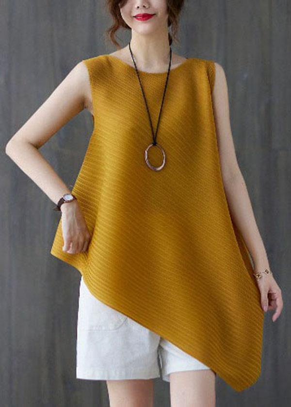 Diy Yellow asymmetrical design Blouses Summer