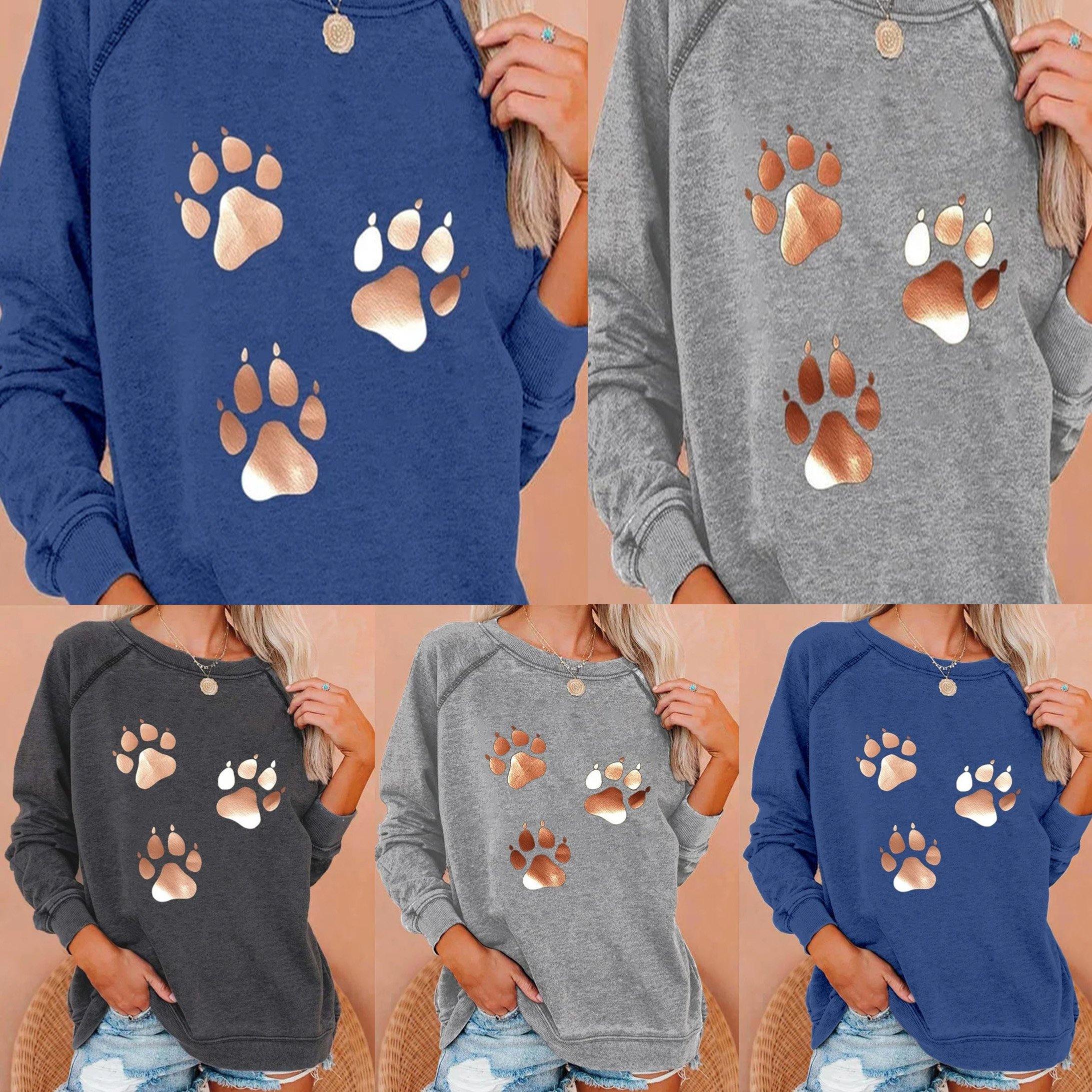 Dog Footprints Print Sweatshirt Women