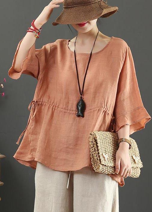 Drawstring Cotton Linen Flared Sleeve Summer Shirt