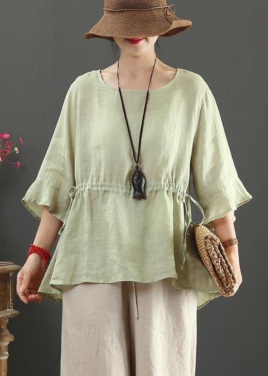 Drawstring Cotton Linen Flared Sleeve Summer Shirt