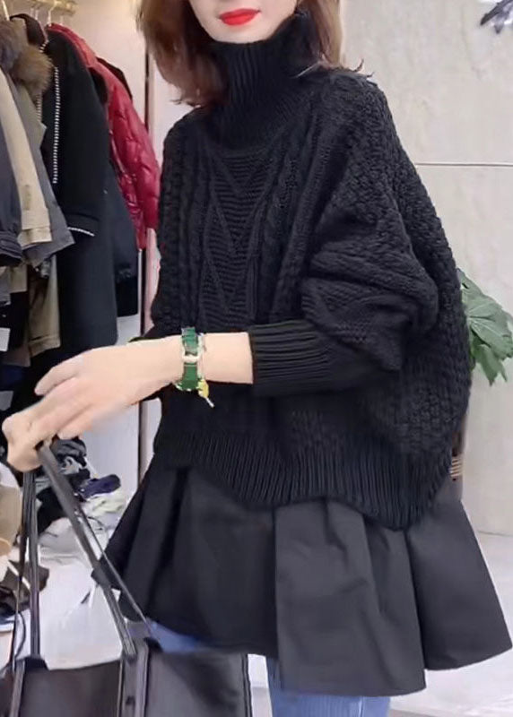 Elegant Black Turtle Neck fashion Knit Sweater Tops Winter