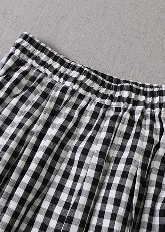 Elegant Black White Plaid wrinkled Pockets Fall Skirt