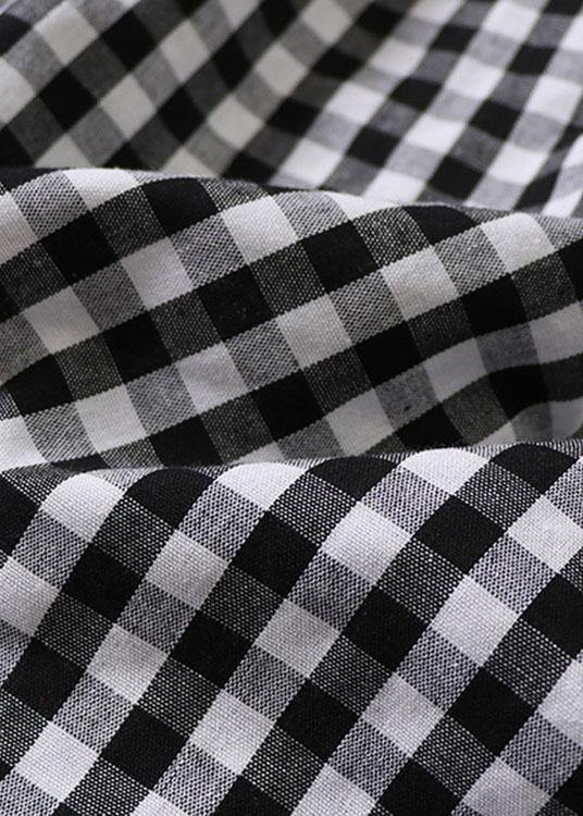 Elegant Black White Plaid wrinkled Pockets Fall Skirt