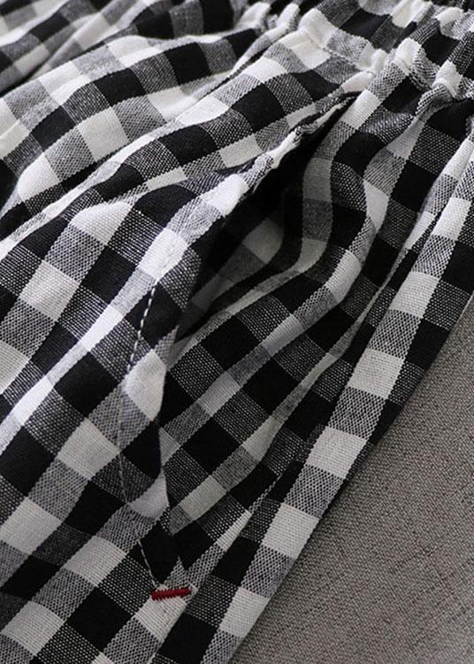 Elegant Black White Plaid wrinkled Pockets Fall Skirt