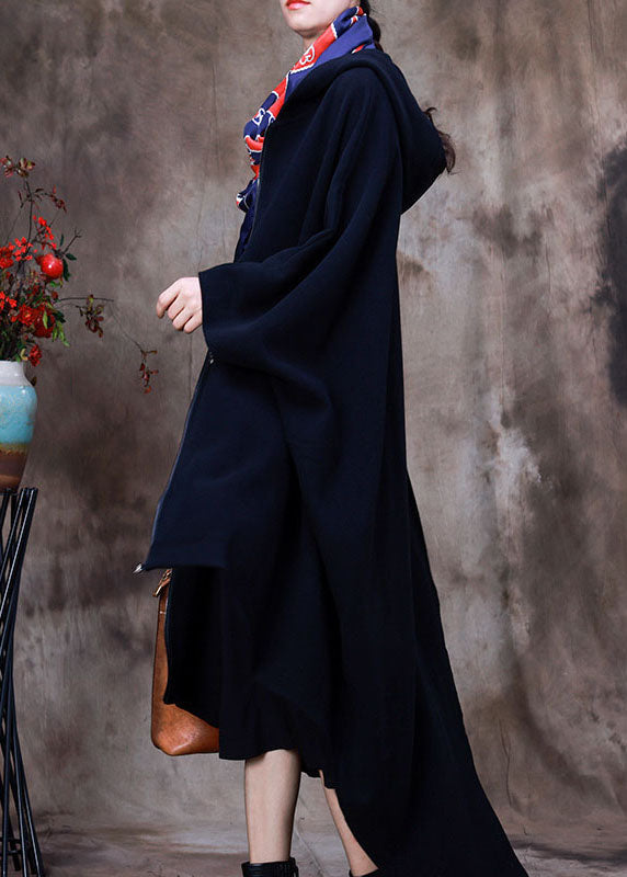 Elegant Black hooded Cloak Sleeves asymmetrical design Winter Coat