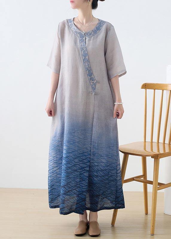 The Peaceful Ocean Linen Dress Gradient Blue Summer Party Dress