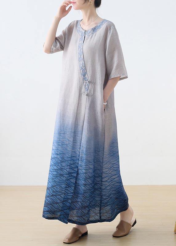 The Peaceful Ocean Linen Dress Gradient Blue Summer Party Dress