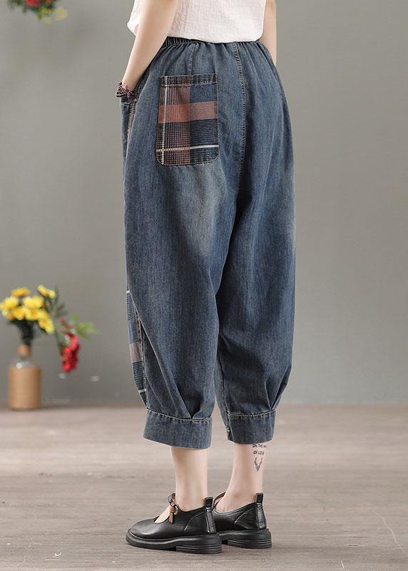 Elegant Blue Pockets Patchwork Fall Harem Denim Pants