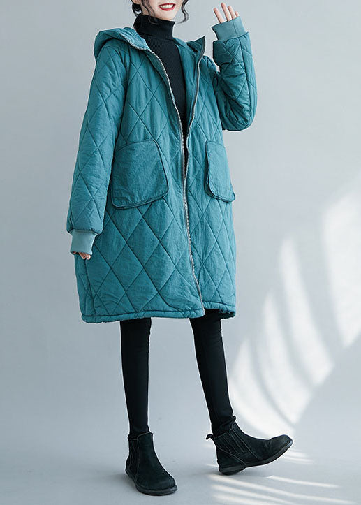 Elegant Blue Zip Up thick Fine Cotton Filled Parka Winter