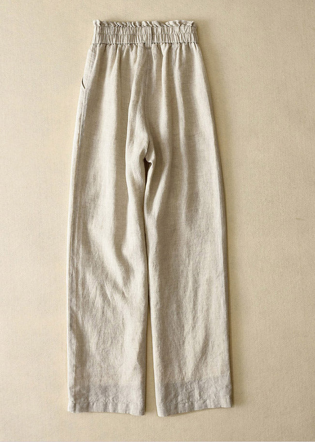 Elegant Grey-dot High Waist Button Linen Straigh Pants Summer