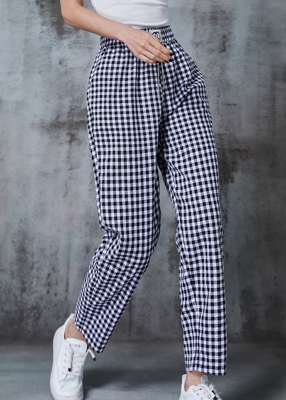 Elegant Grey Oversized Plaid Linen Pants Summer