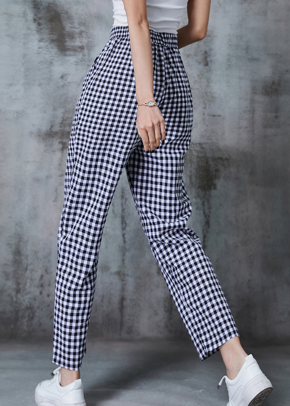 Elegant Grey Oversized Plaid Linen Pants Summer