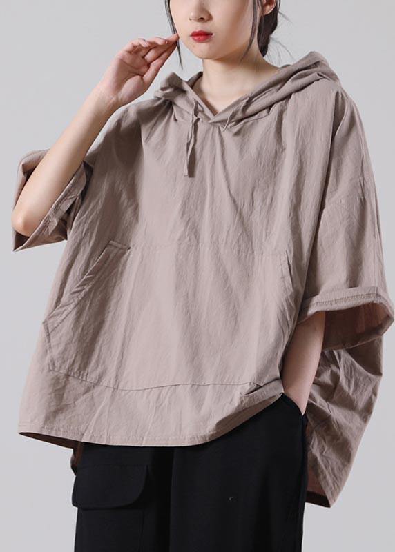 Elegant Khaki low high design Cotton Summer Shirt