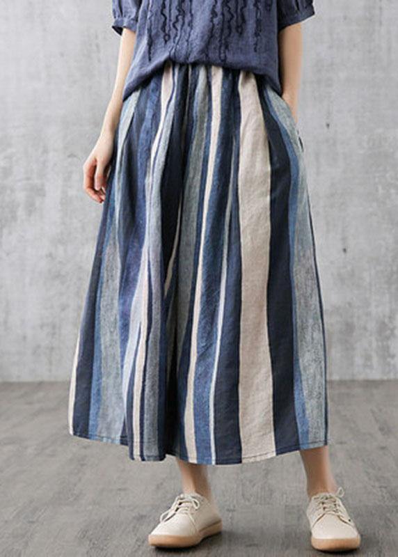 Elegant Navy Retro Striped A Line Summer Skirts Linen