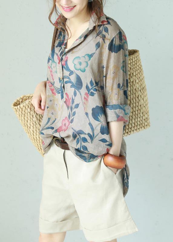 Elegant POLO collar cotton Long Shirts design floral blouse summer