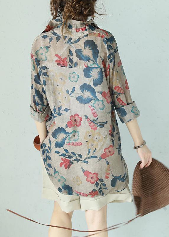 Elegant POLO collar cotton Long Shirts design floral blouse summer