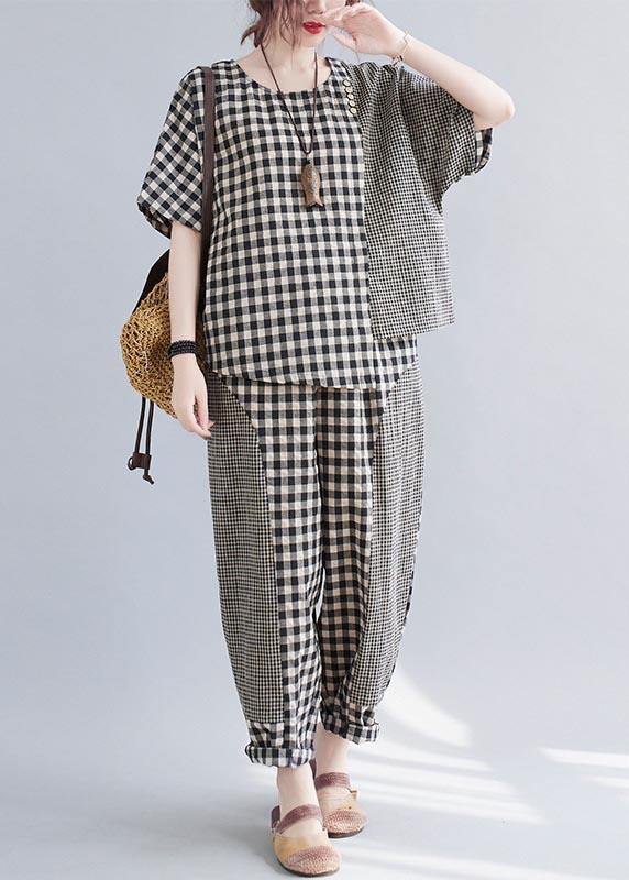 Elegant Small grid Patchwork asymmetrical design Two Piece Set Women Clothing