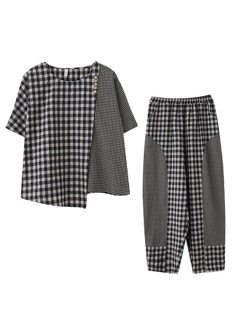 Elegant Small grid Patchwork asymmetrical design Two Piece Set Women Clothing