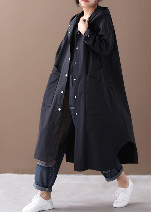 Elegant black Fashion box coat Inspiration hooded Large pockets outwears