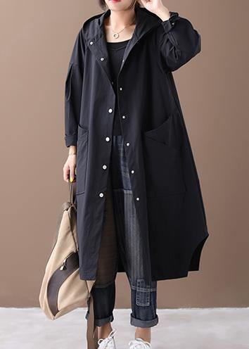 Elegant black Fashion box coat Inspiration hooded Large pockets outwears