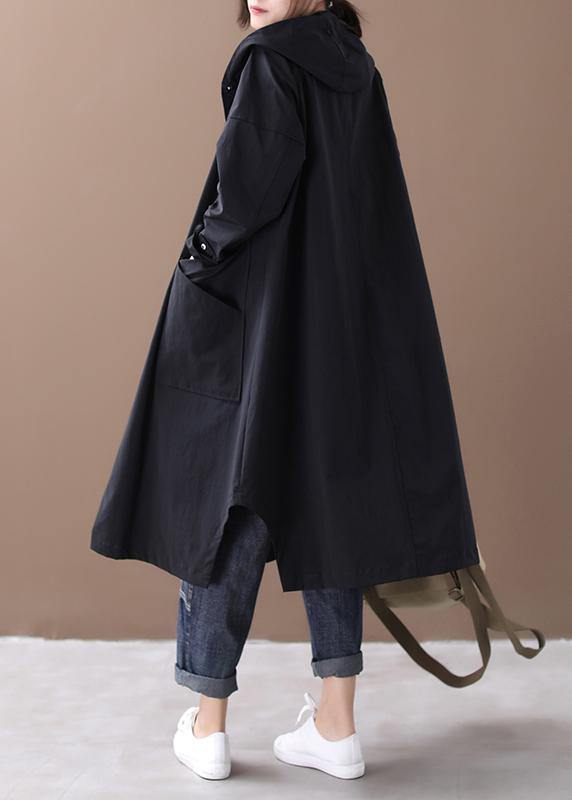 Elegant black Fashion box coat Inspiration hooded Large pockets outwears